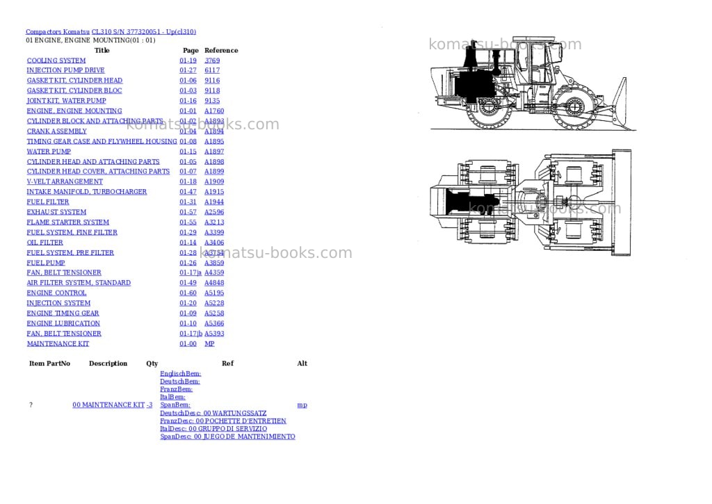 Komatsu cl310 s/n 377320051 - up Parts catalog cover Komatsu cl310 s/n 377320051 - up Parts catalog cover