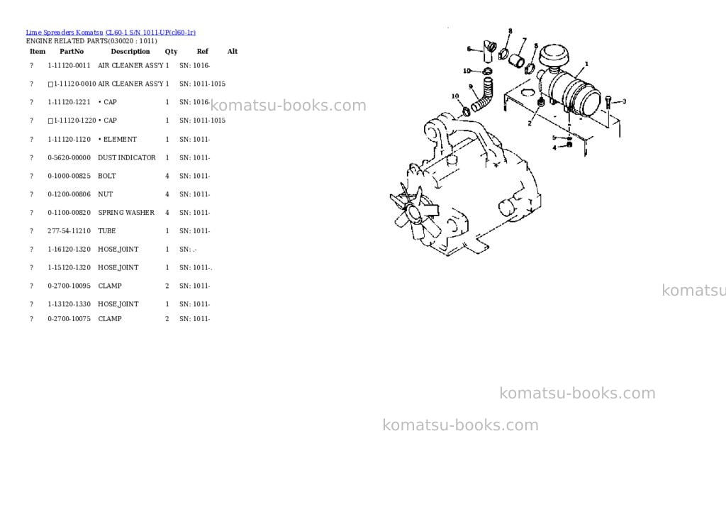 Komatsu cl60-1 s/n 1011-up Parts catalog cover Komatsu cl60-1 s/n 1011-up Parts catalog cover