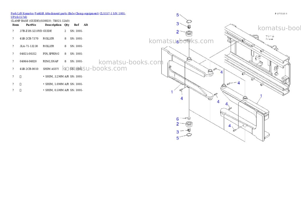 Komatsu cls157-1 s/n 1001-up Parts catalog cover