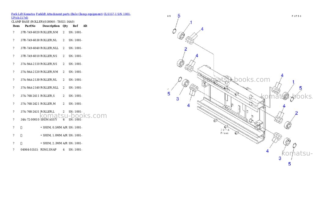 Komatsu cls157-1 s/n 1001-up Parts catalog cover Page 5