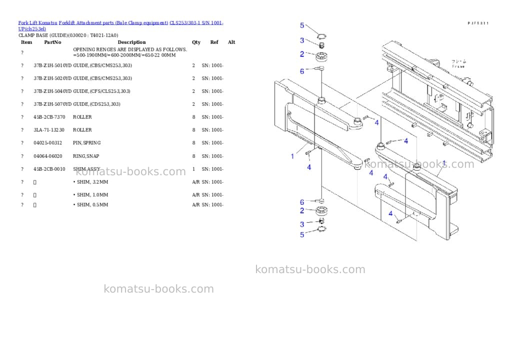 Komatsu cls253/303-1 s/n 1001-up Parts catalog cover