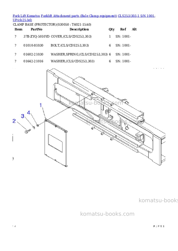 Komatsu cls253/303-1 s/n 1001-up Parts catalog cover Page 4