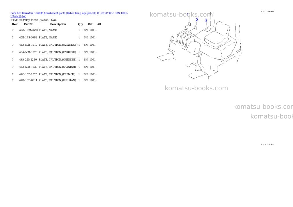 Komatsu cls253/303-1 s/n 1001-up Parts catalog cover Page 8
