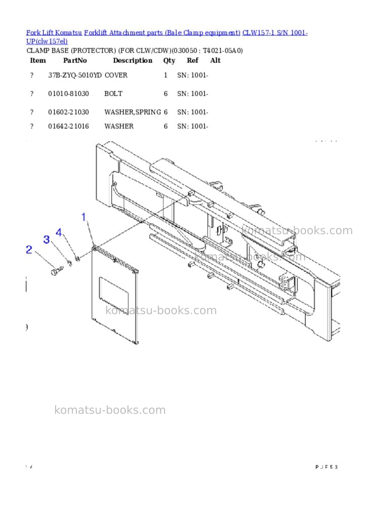 Komatsu clw157-1 s/n 1001-up Parts catalog cover Page 4 Komatsu clw157-1 s/n 1001-up Parts catalog cover Page 4
