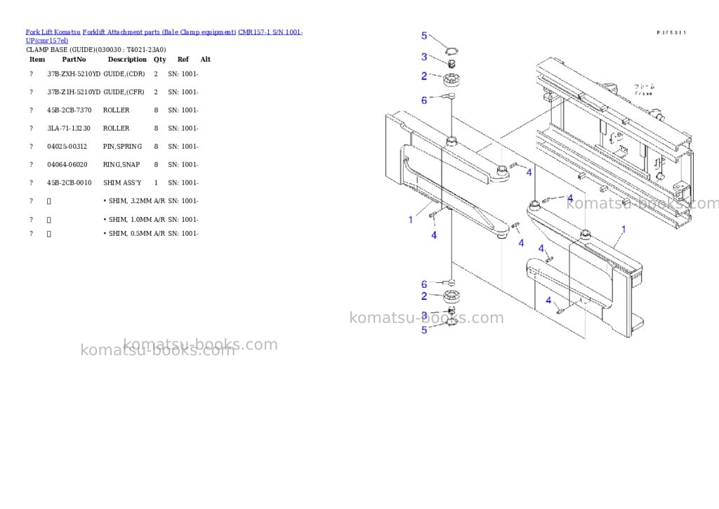 Komatsu cmr157-1 s/n 1001-up Parts catalog cover Page 2