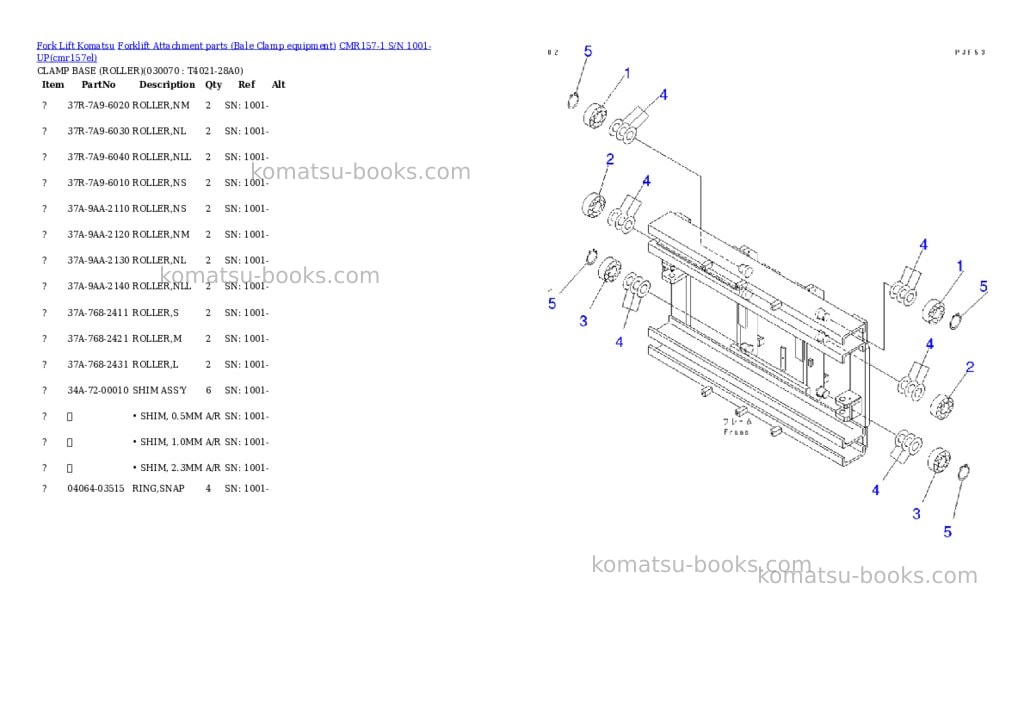 Komatsu cmr157-1 s/n 1001-up Parts catalog cover Page 6