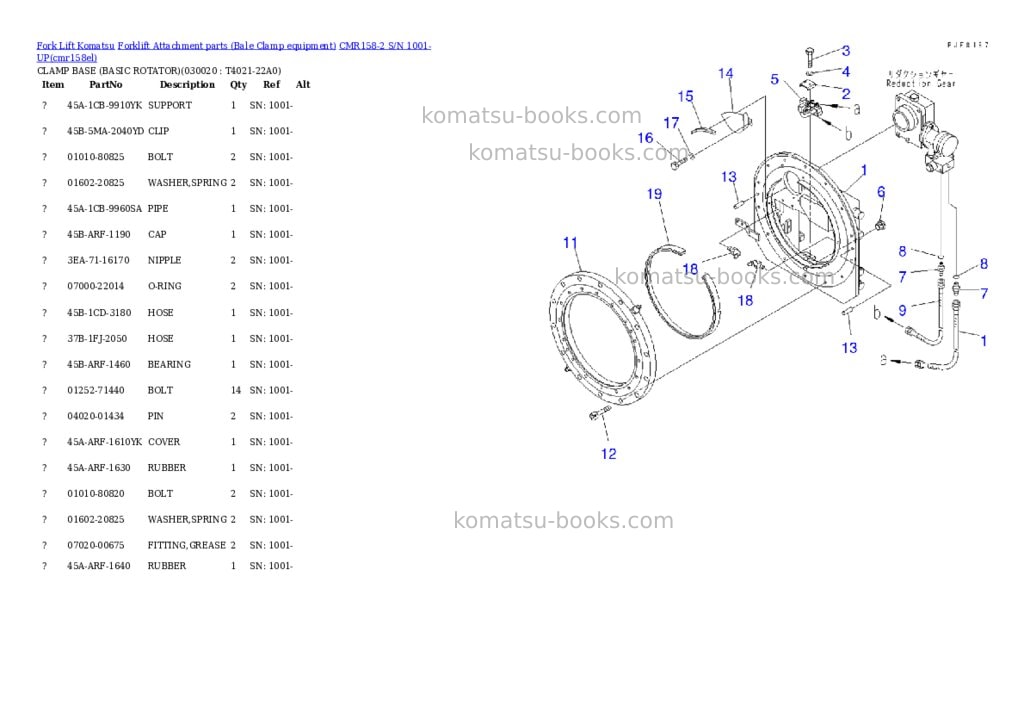 Komatsu cmr158-2 s/n 1001-up Parts catalog cover Komatsu cmr158-2 s/n 1001-up Parts catalog cover