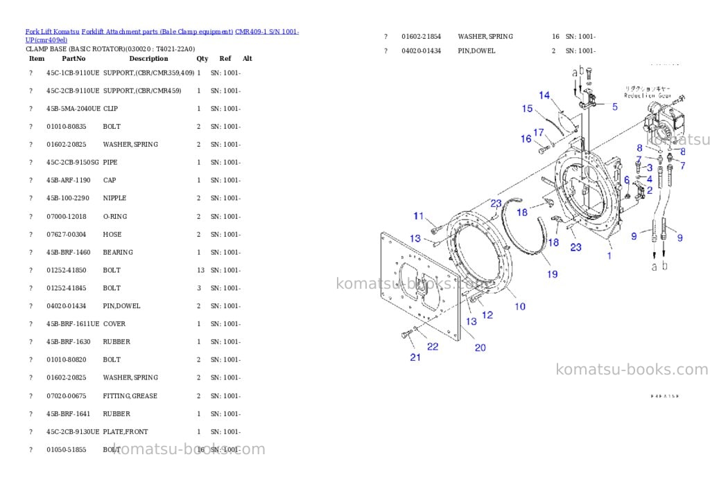 Komatsu cmr409-1 s/n 1001-up Parts catalog cover