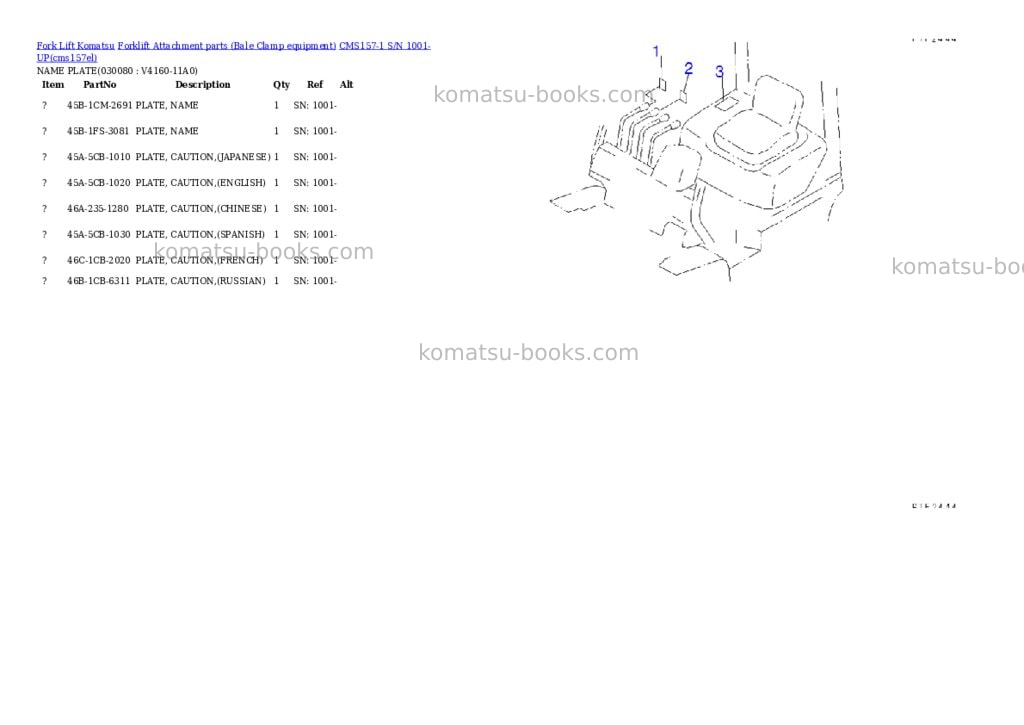 Komatsu cms157-1 s/n 1001-up Parts catalog cover Page 4 Komatsu cms157-1 s/n 1001-up Parts catalog cover Page 4