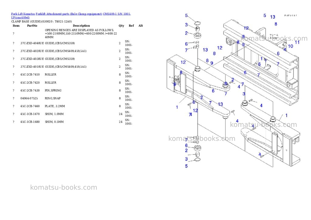 Komatsu cms409-1 s/n 1001-up Parts catalog cover Page 2 Komatsu cms409-1 s/n 1001-up Parts catalog cover Page 2