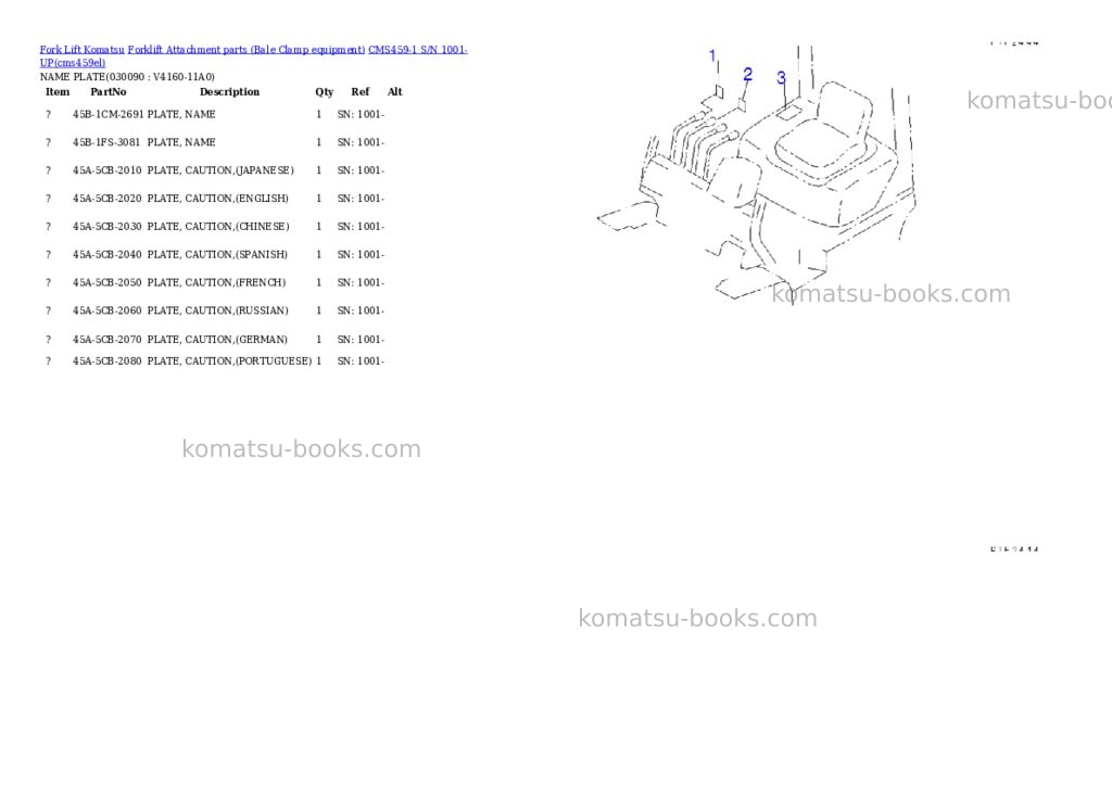 Komatsu cms459-1 s/n 1001-up Parts catalog cover Page 8 Komatsu cms459-1 s/n 1001-up Parts catalog cover Page 8