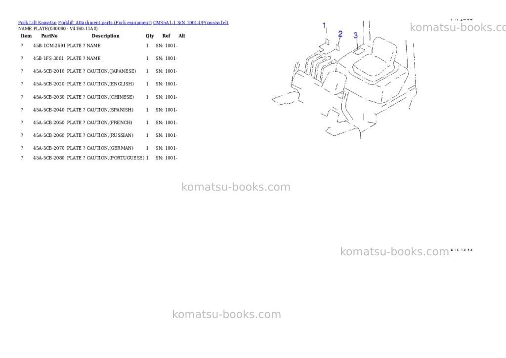 Komatsu CMS5A1-1 S/N 1001-UP Parts catalog cover Page 7