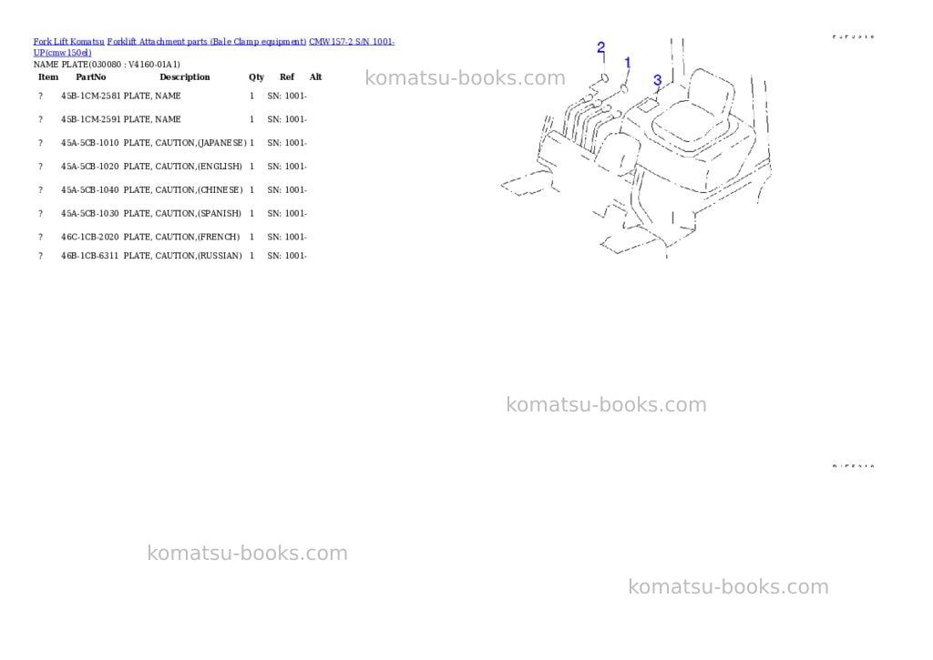 Komatsu cmw157-2 s/n 1001-up Parts catalog cover Page 7 Komatsu cmw157-2 s/n 1001-up Parts catalog cover Page 7