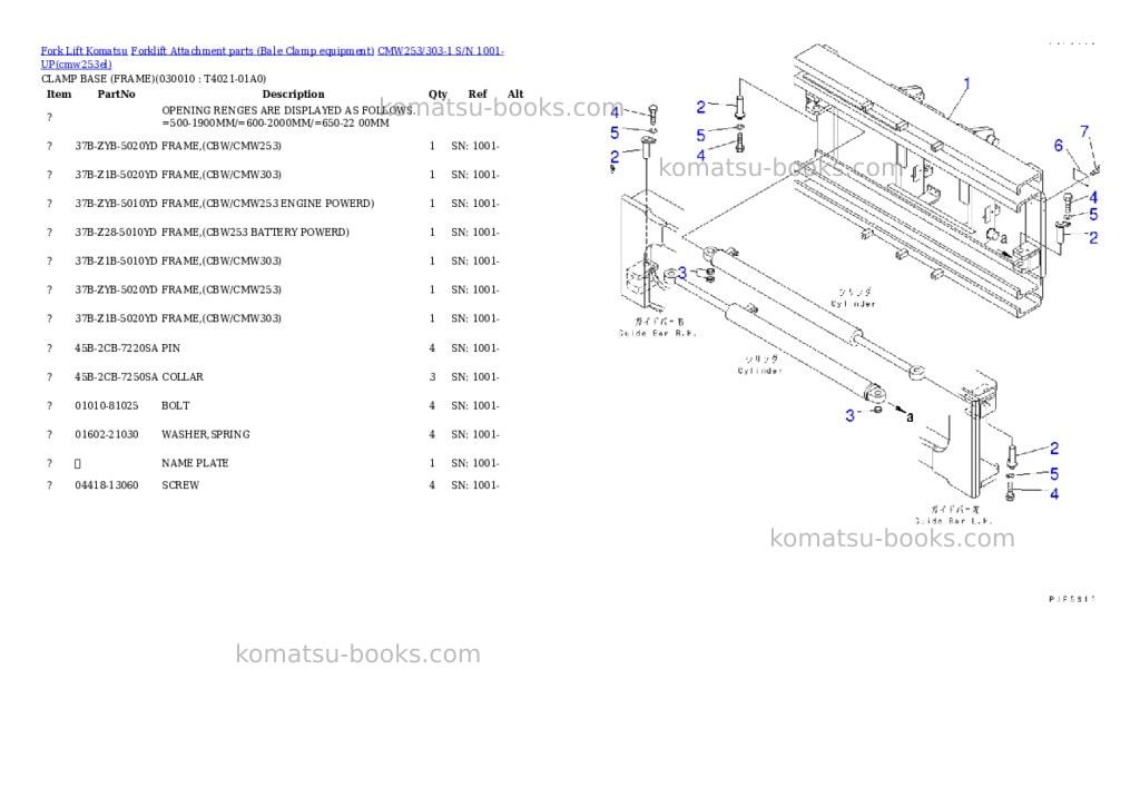 Komatsu cmw253/303-1 s/n 1001-up Parts catalog cover