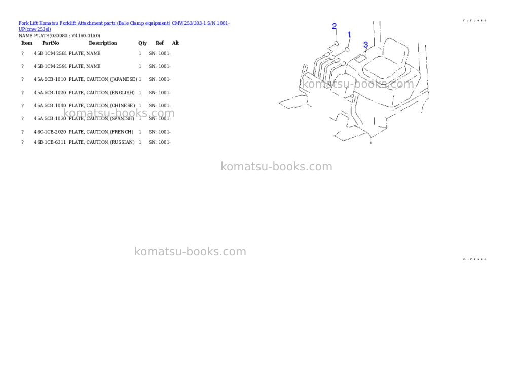 Komatsu cmw253/303-1 s/n 1001-up Parts catalog cover Page 8
