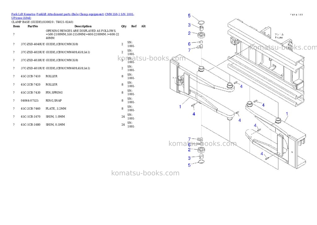 Komatsu cmw359-1 s/n 1001-up Parts catalog cover
