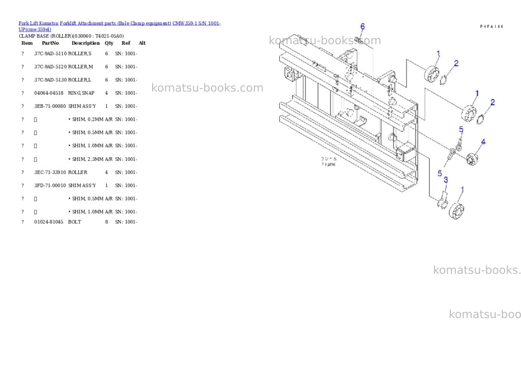 Komatsu cmw359-1 s/n 1001-up Parts catalog cover Page 5