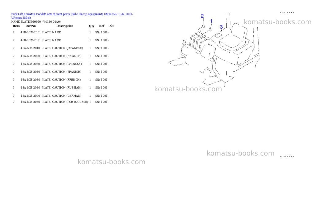Komatsu cmw359-1 s/n 1001-up Parts catalog cover Page 8