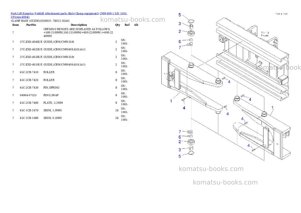 Komatsu cmw409-1 s/n 1001-up Parts catalog cover