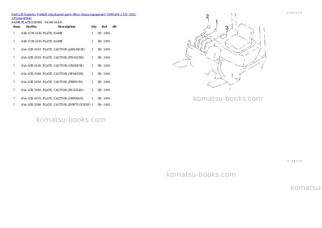 Komatsu cmw409-1 s/n 1001-up Parts catalog cover Page 8