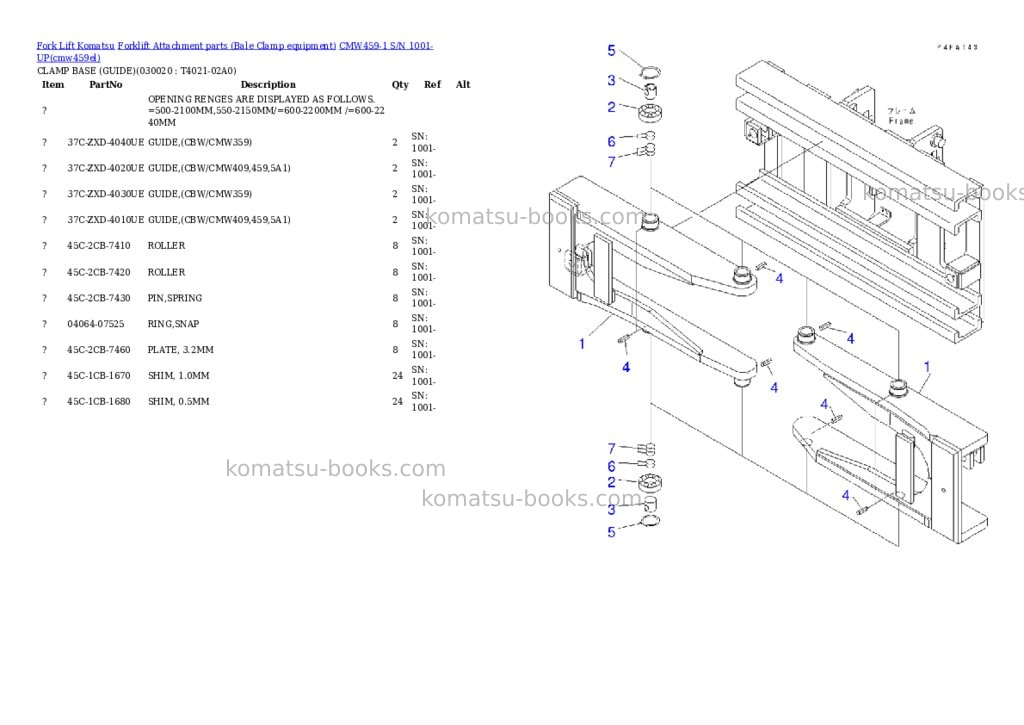 Komatsu cmw459-1 s/n 1001-up Parts catalog cover