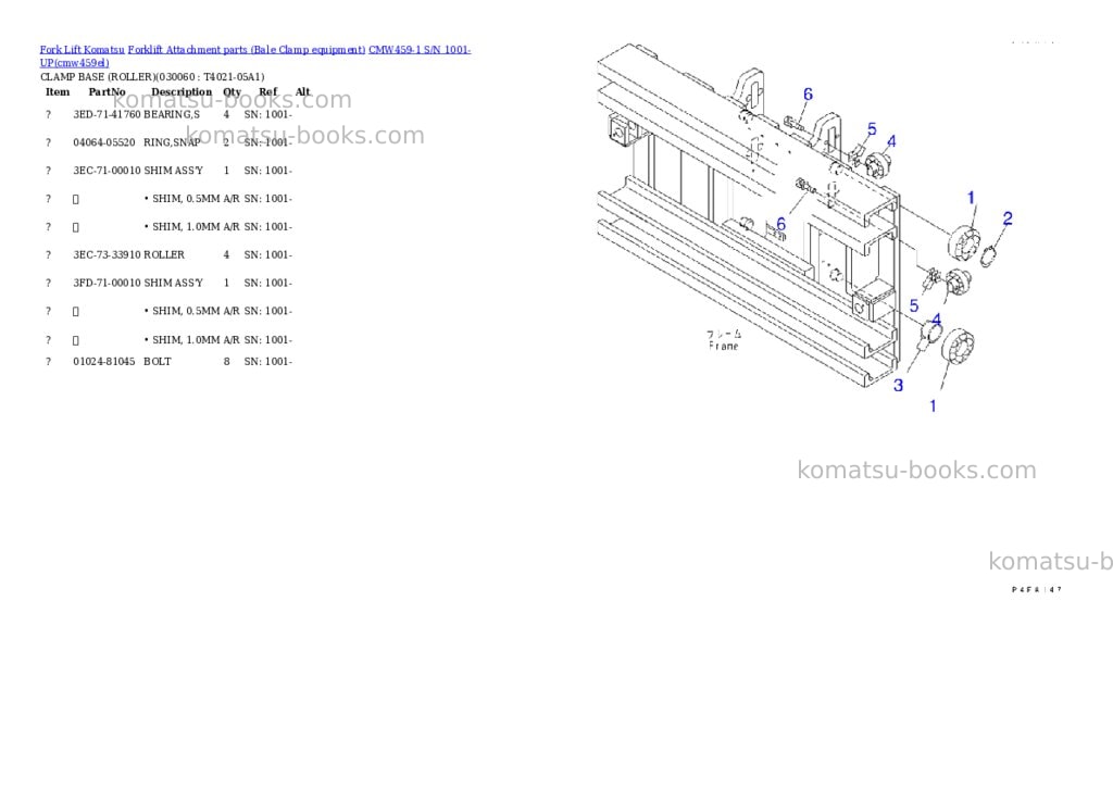 Komatsu cmw459-1 s/n 1001-up Parts catalog cover Page 5