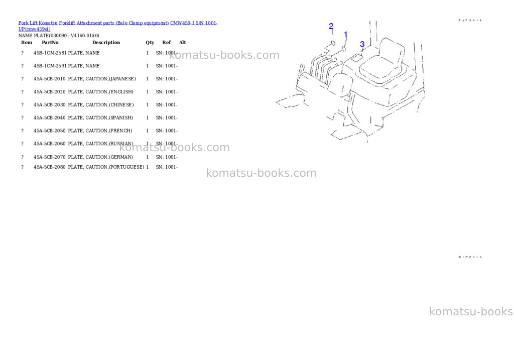 Komatsu cmw459-1 s/n 1001-up Parts catalog cover Page 8