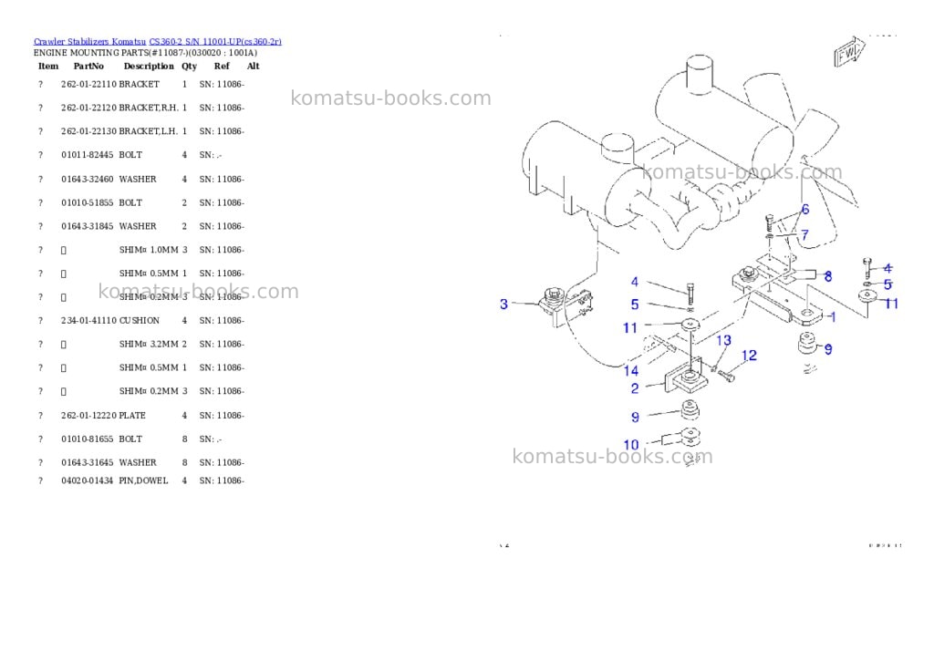 Komatsu cs360-2 s/n 11001-up Parts catalog cover