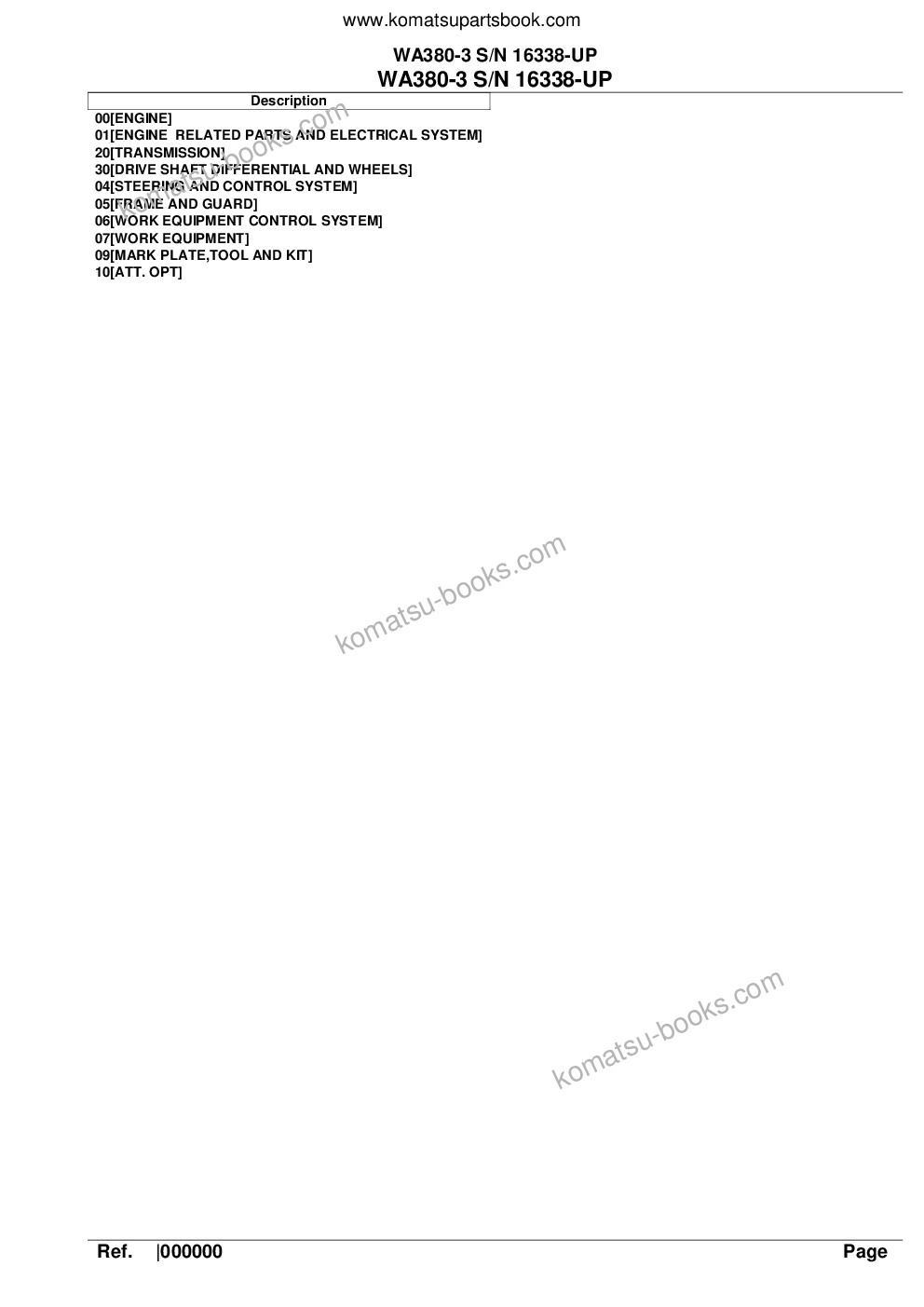 Komatsu wa380-3 s/n 16338-up Parts catalog cover