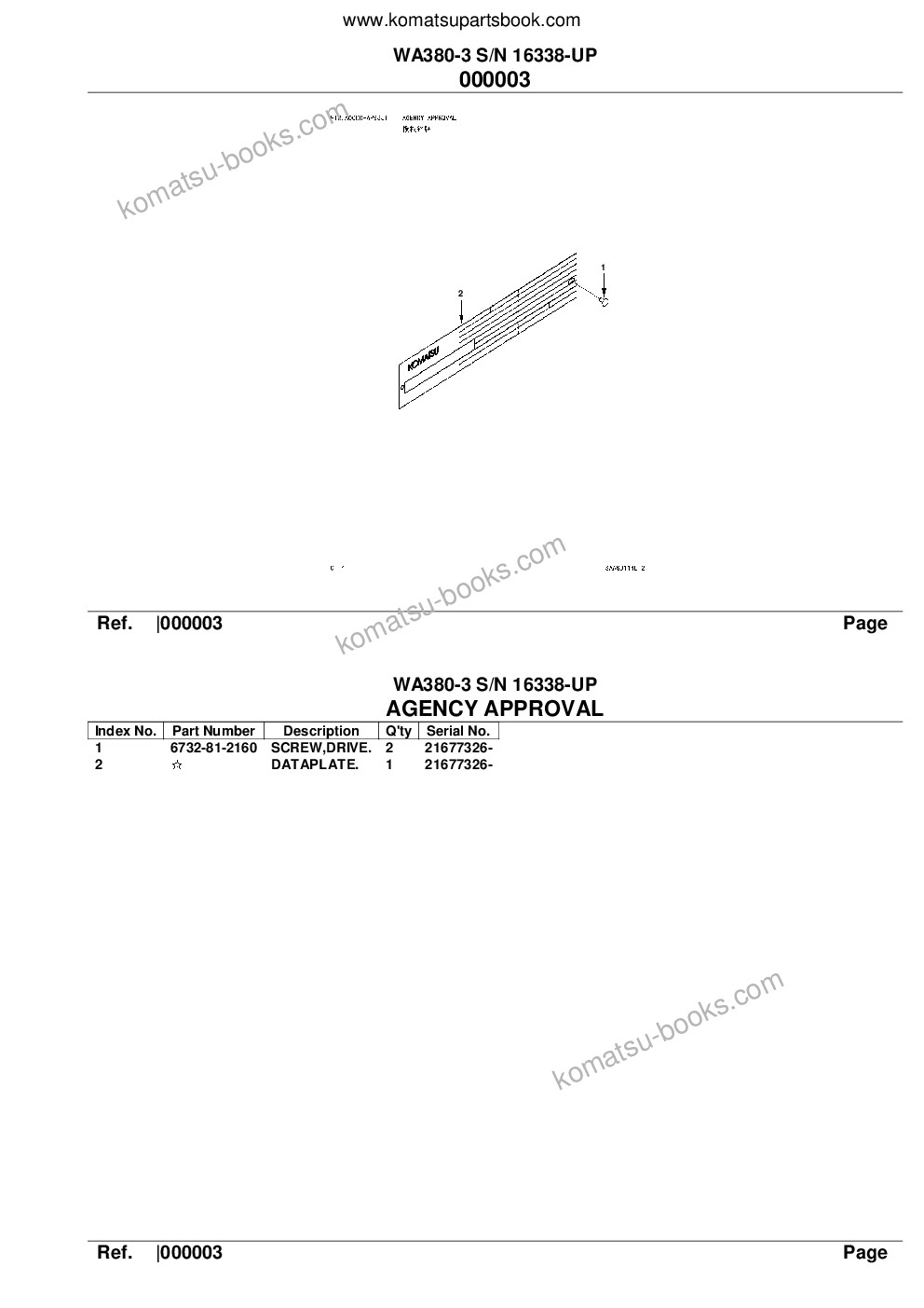 Komatsu wa380-3 s/n 16338-up Parts catalog cover Page 5
