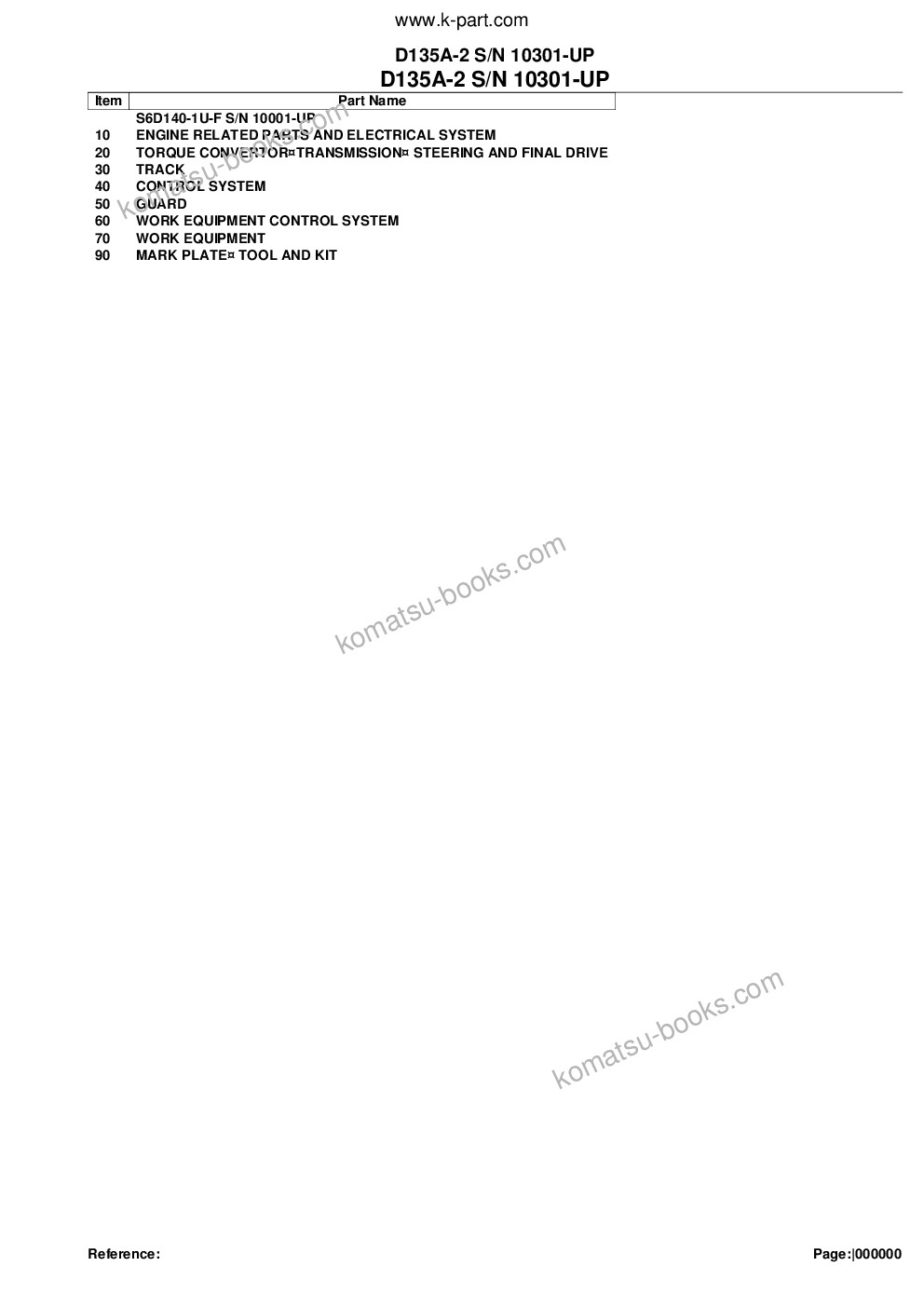 Komatsu d135a-2 s/n 10301-up Parts catalog cover