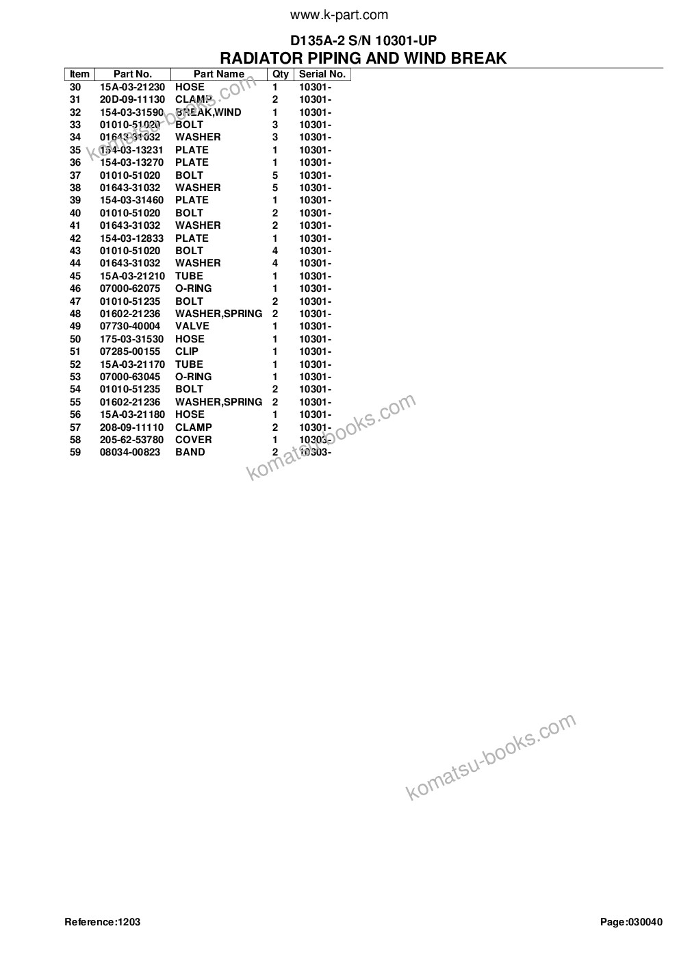 Komatsu d135a-2 s/n 10301-up Parts catalog cover Page 10