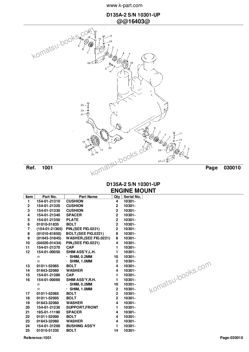 Komatsu d135a-2 s/n 10301-up Parts catalog cover Page 3