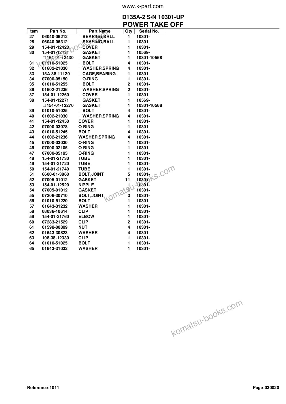 Komatsu d135a-2 s/n 10301-up Parts catalog cover Page 6