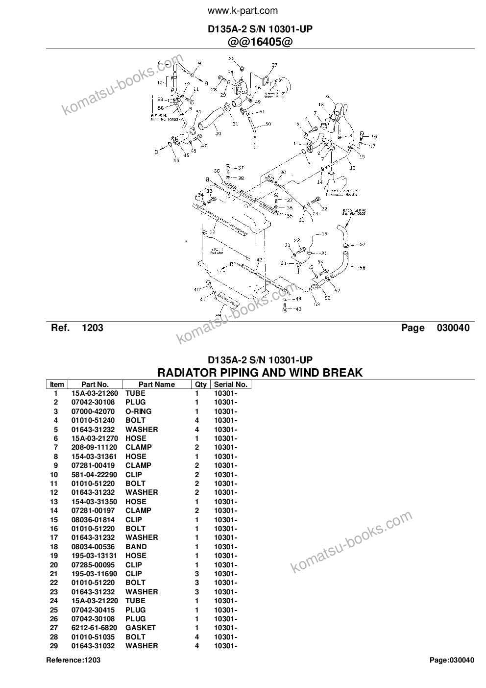 Komatsu d135a-2 s/n 10301-up Parts catalog cover Page 9