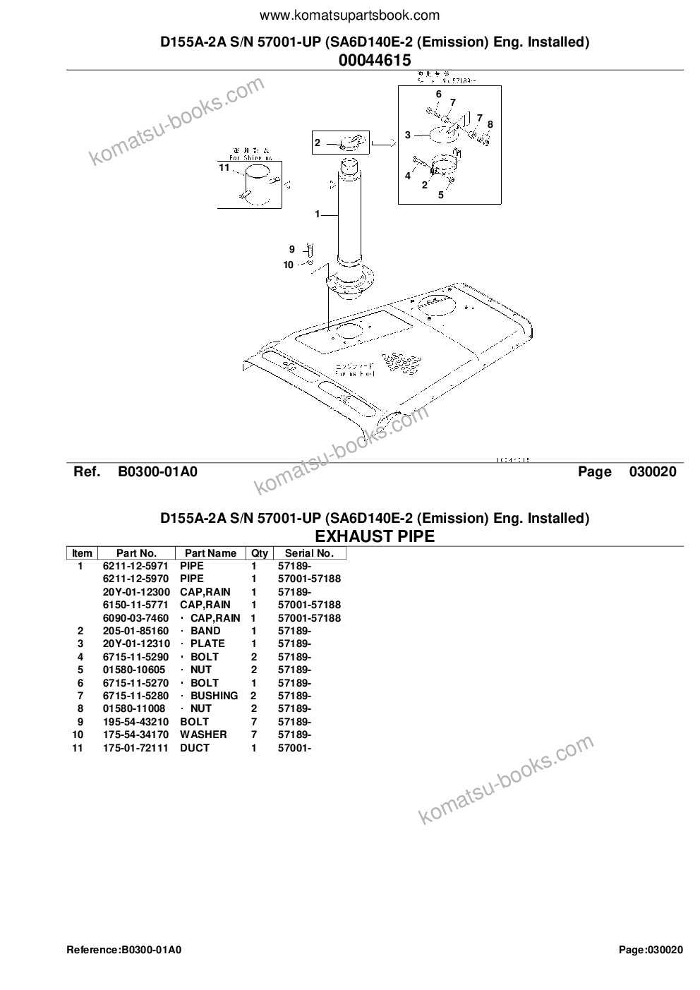 Komatsu D155A-2A S/N 57001-UP (SA6D140E-2 (Emission) Eng. Installed) Parts catalog cover Page 4 Komatsu D155A-2A S/N 57001-UP (SA6D140E-2 (Emission) Eng. Installed) Parts catalog cover Page 4