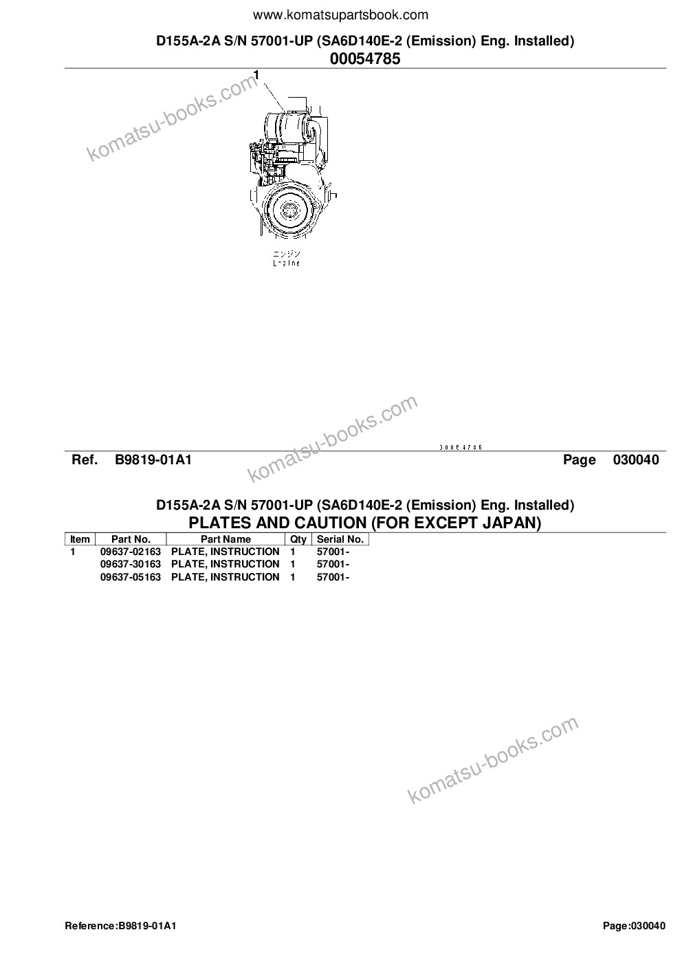 Komatsu D155A-2A S/N 57001-UP (SA6D140E-2 (Emission) Eng. Installed) Parts catalog cover Page 6 Komatsu D155A-2A S/N 57001-UP (SA6D140E-2 (Emission) Eng. Installed) Parts catalog cover Page 6