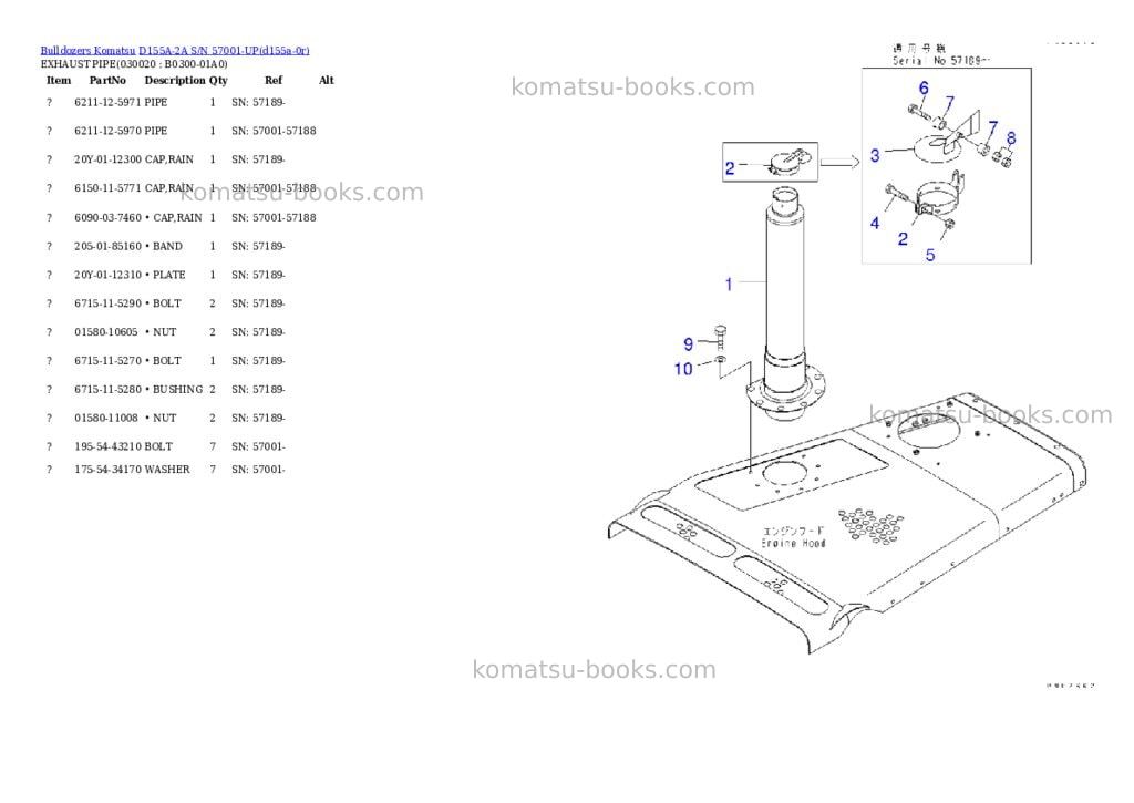 Komatsu d155a-2a s/n 57001-up Parts catalog cover Komatsu d155a-2a s/n 57001-up Parts catalog cover