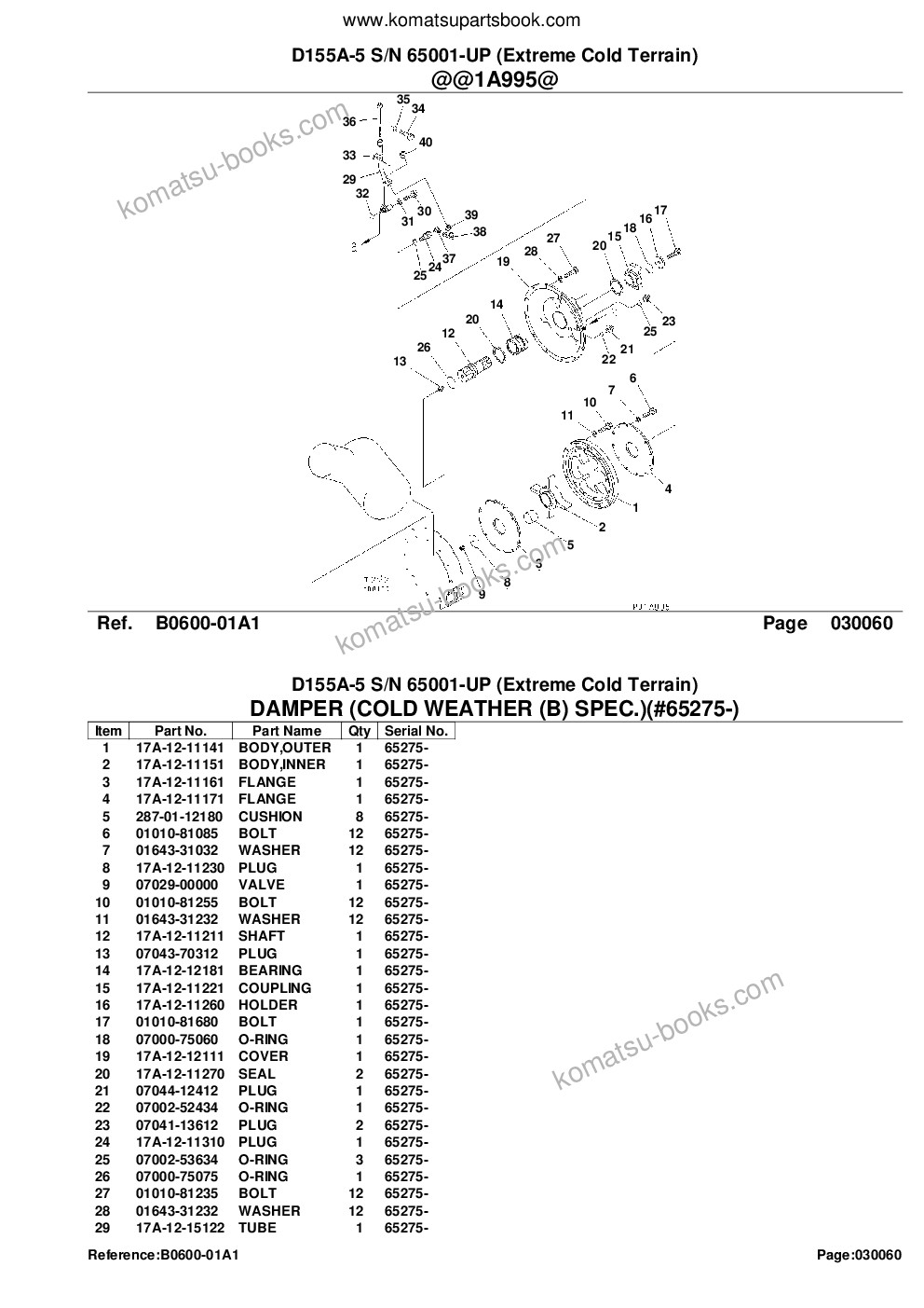 Komatsu D155A-5 S/N 65001-UP (Extreme Cold Terrain) Parts catalog cover Page 10 Komatsu D155A-5 S/N 65001-UP (Extreme Cold Terrain) Parts catalog cover Page 10