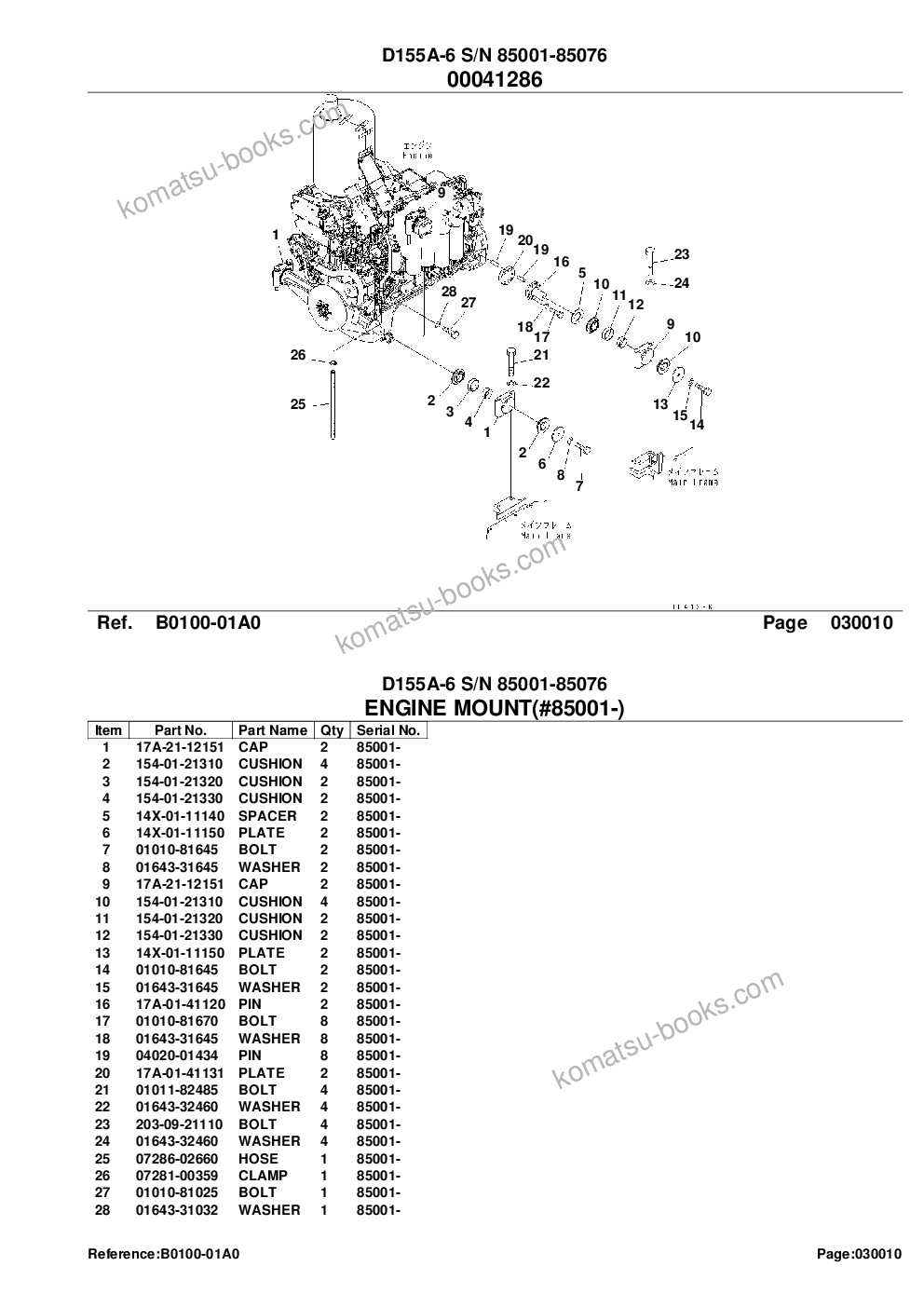 Komatsu d155a-6 s/n 85001-85076 Catalogue de pièces couverture Page 3