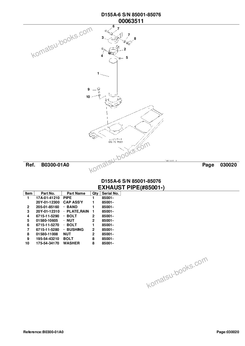 Komatsu d155a-6 s/n 85001-85076 Catalogue de pièces couverture Page 4