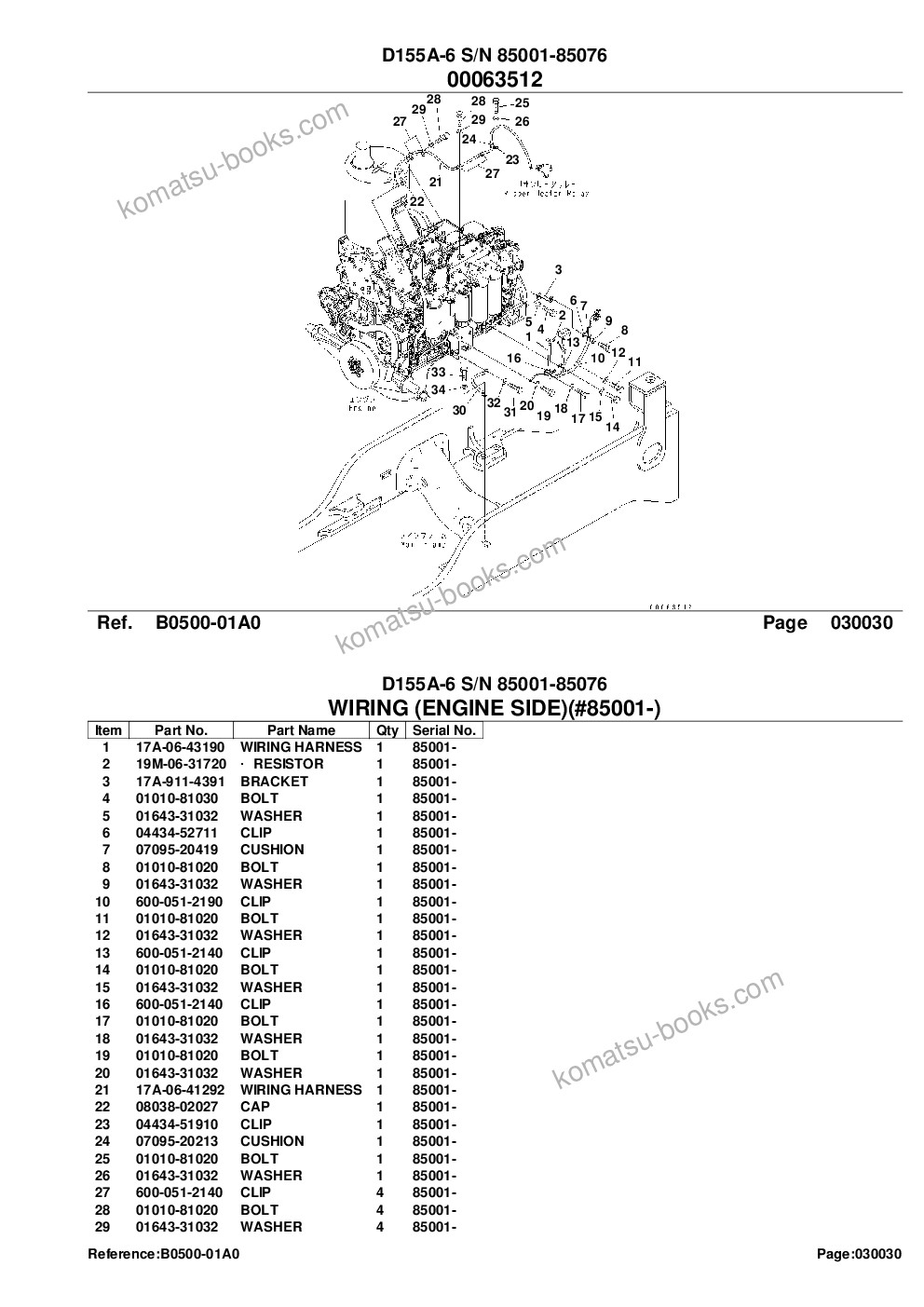 Komatsu d155a-6 s/n 85001-85076 Catalogue de pièces couverture Page 5