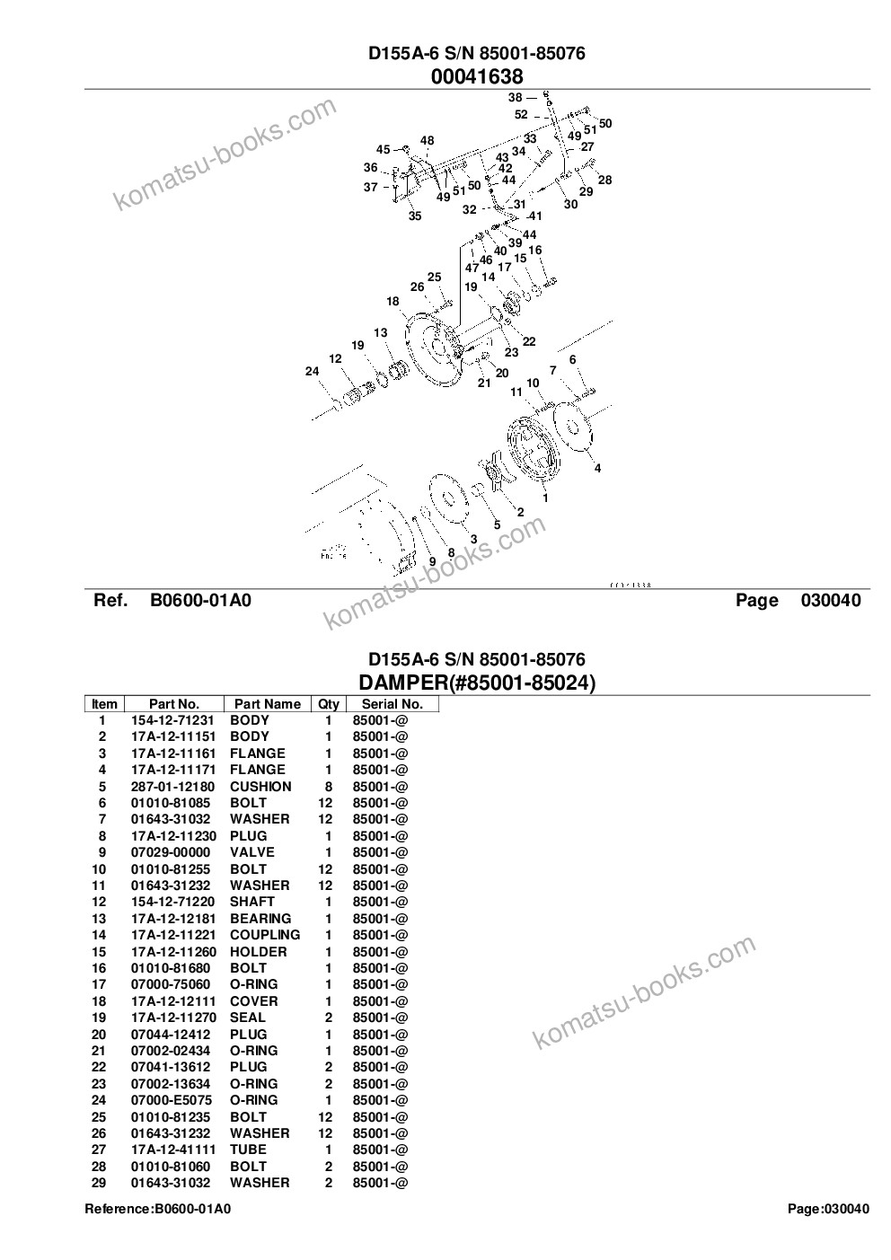 Komatsu d155a-6 s/n 85001-85076 Catalogue de pièces couverture Page 7
