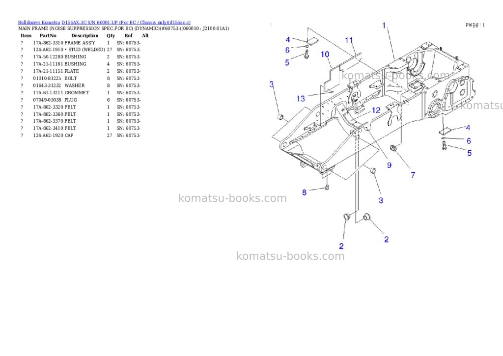 Komatsu d155ax-3c s/n 60001-up for ec / chassis only Parts catalog cover Page 2