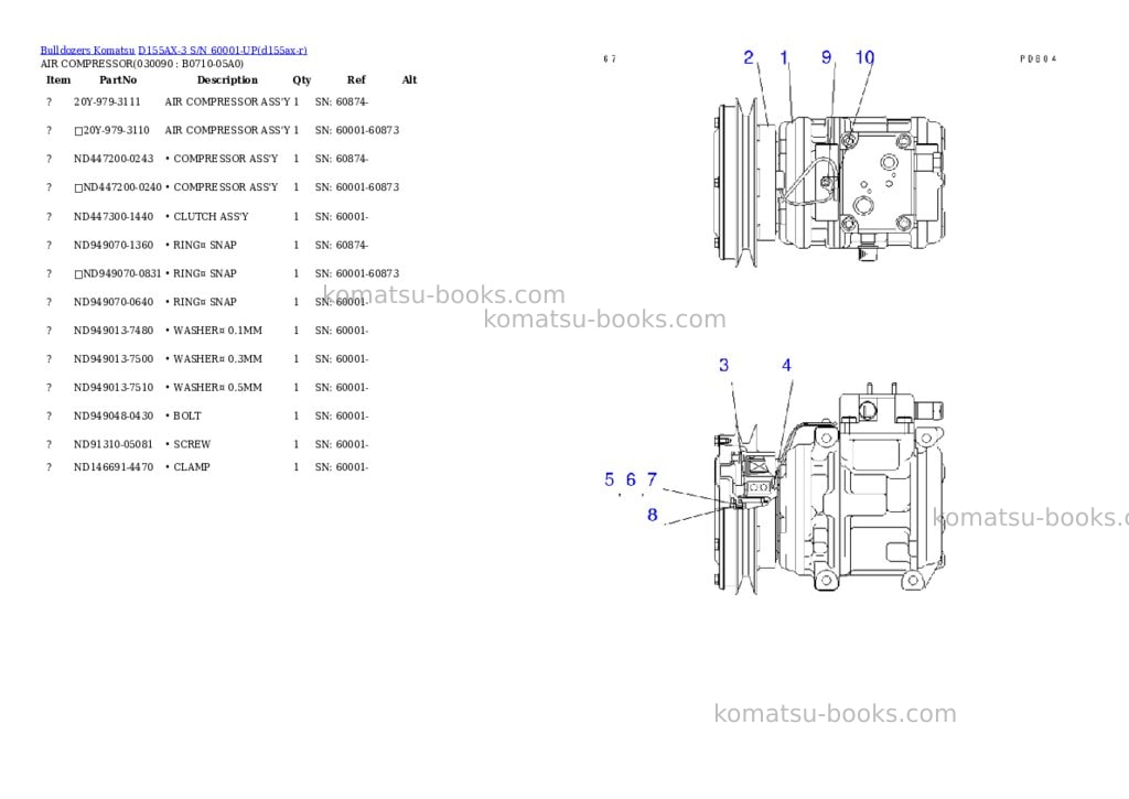 Komatsu D155AX-3 S/N 60001-UP Parts catalog cover Page 8 Komatsu D155AX-3 S/N 60001-UP Parts catalog cover Page 8