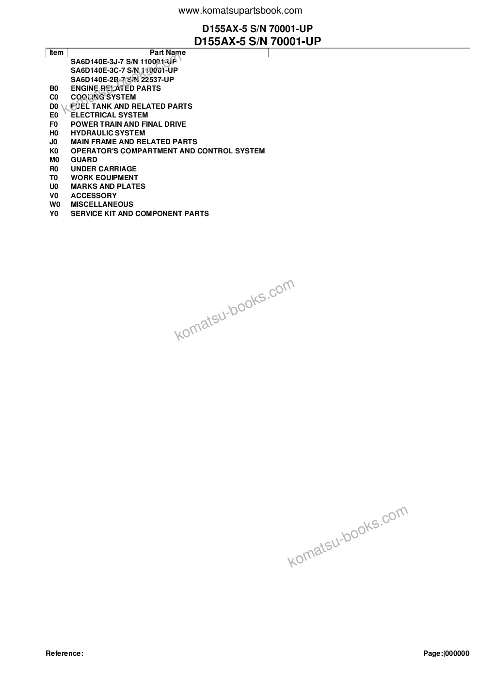 Komatsu d155ax-5 s/n 70001-up Parts catalog cover