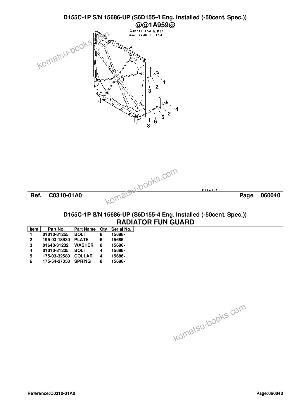 Komatsu d155c-1p s/n 15686-up s6d155-4 eng. installed -50cent. spec. Parts catalog cover Page 10