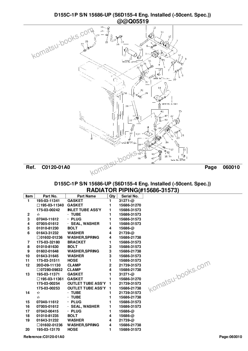Komatsu d155c-1p s/n 15686-up s6d155-4 eng. installed -50cent. spec. Parts catalog cover Page 5