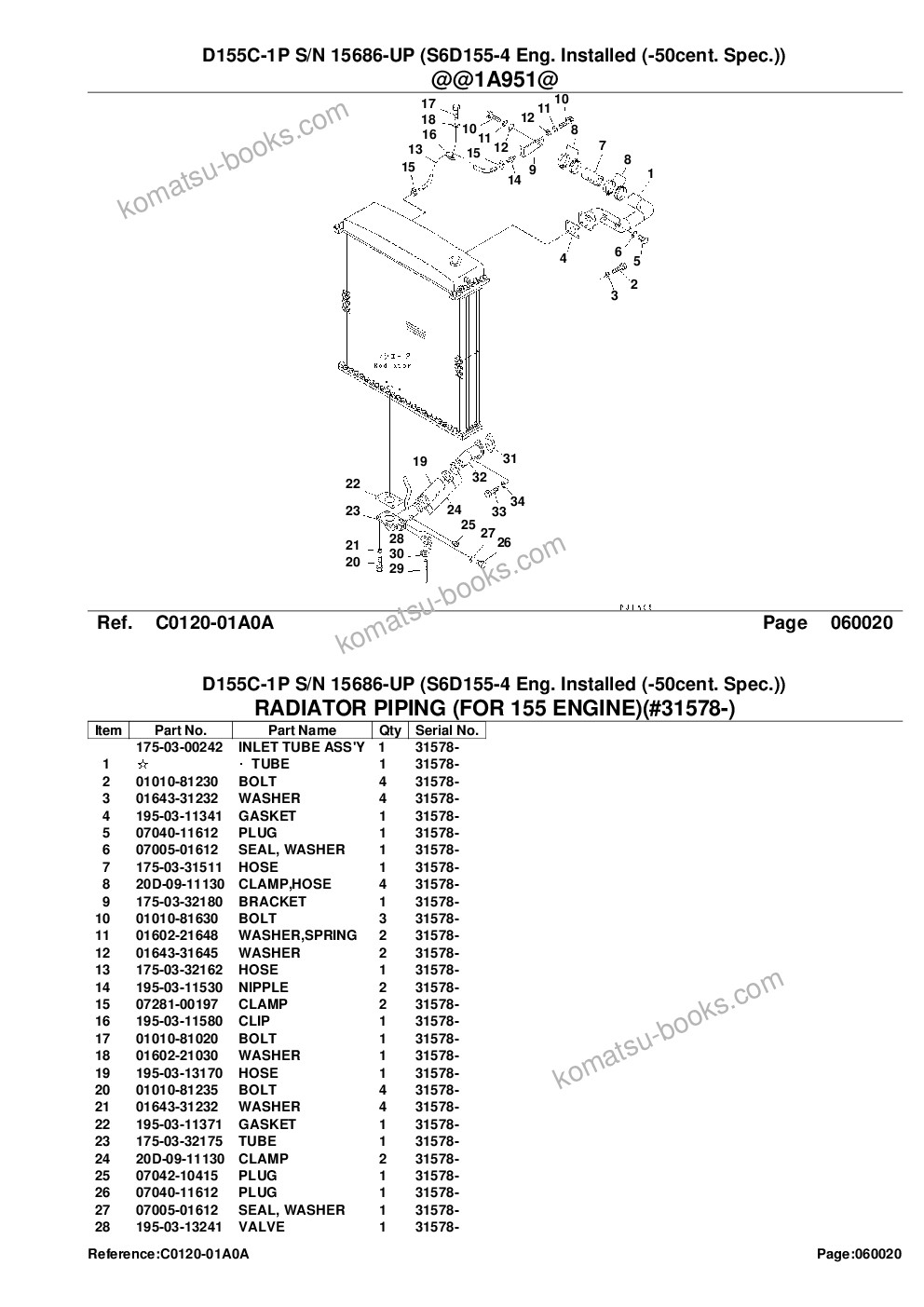 Komatsu d155c-1p s/n 15686-up s6d155-4 eng. installed -50cent. spec. Parts catalog cover Page 7