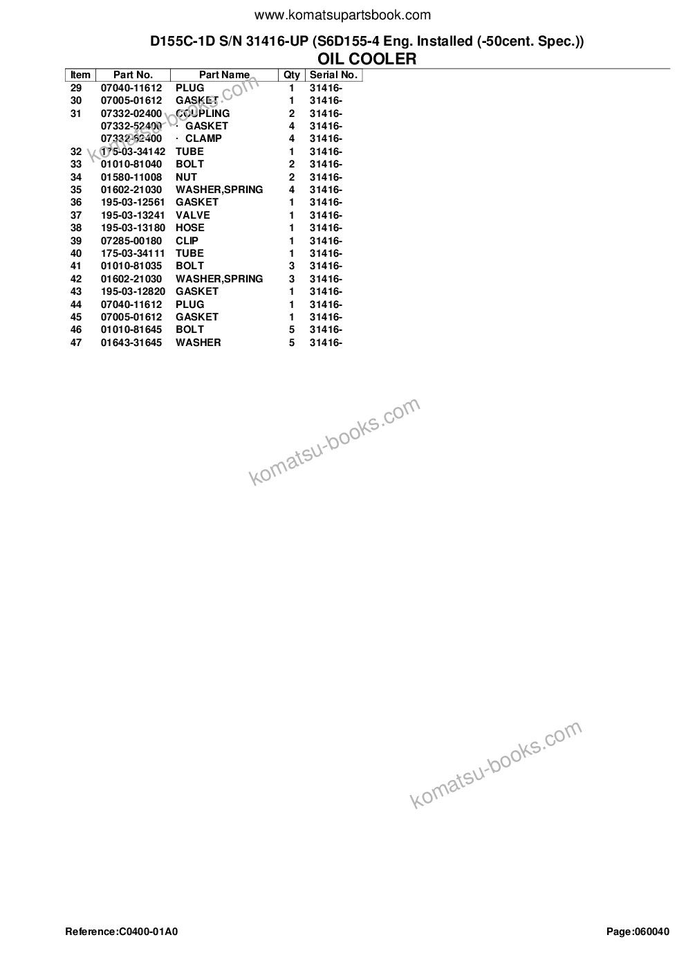 Komatsu d155c-1d s/n 31416-up s6d155-4 eng. installed -50cent. spec. Parts catalog cover Page 10